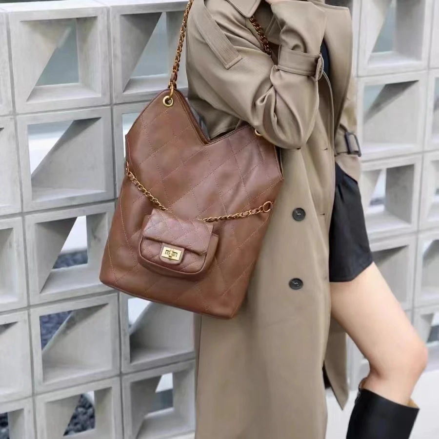 七七定制专属时尚百搭咖色单肩托特包