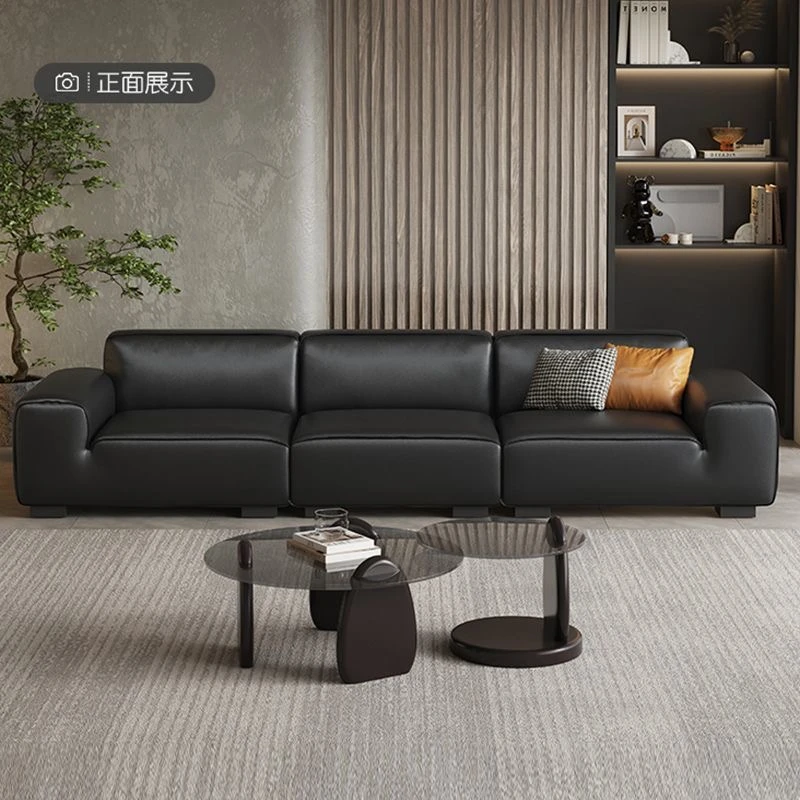 大黑牛真皮沙发客厅简约小户型意式极简头层真皮直排豆腐块皮沙发