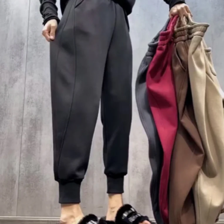 梨形显瘦百搭大码束脚卫裤2024年冬季新款九分哈伦运动休闲萝卜裤