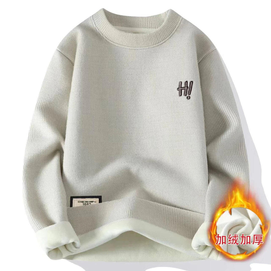 中青年水貂绒半高领加绒加厚男士一体绒针织衫毛衣休闲保暖卫衣款