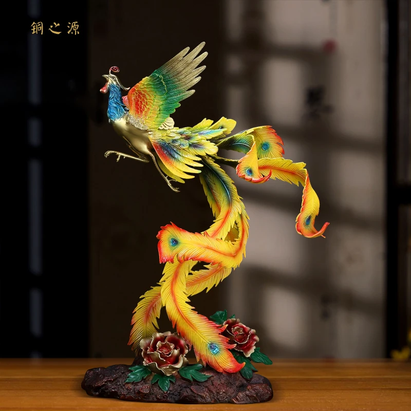 中式《凤凰来仪》全铜摆件玄关创意客厅电视酒柜家居饰品搬新家乔迁