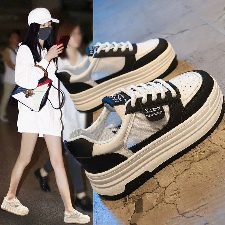 2888时尚网面透气小白鞋女鞋2024年夏季新款百搭松糕鞋休闲板鞋女