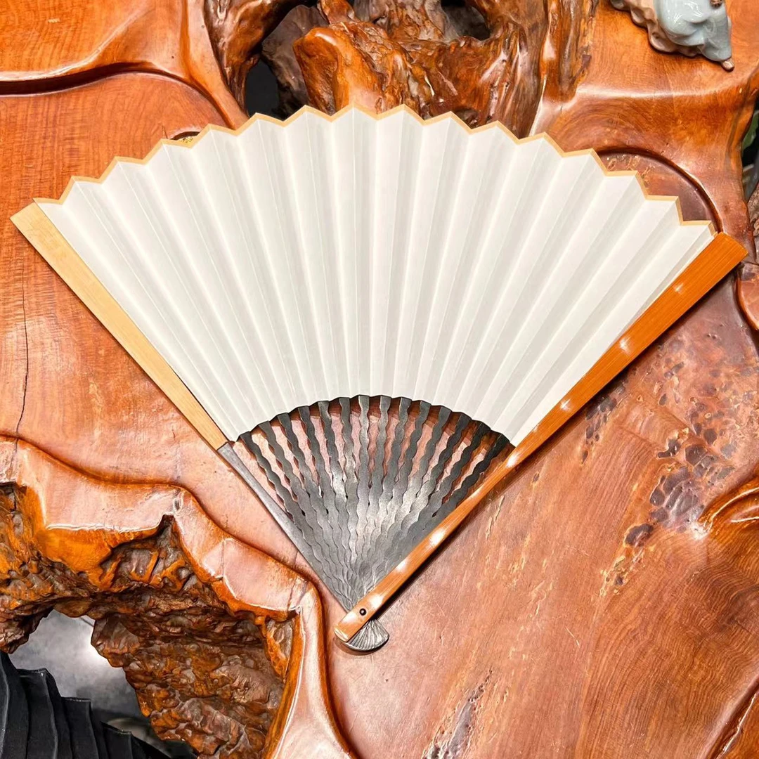 【盛风堂】田春梅 老玉竹乌木芯龙鳞翻棱文玩折扇 默认调机械粘扇面