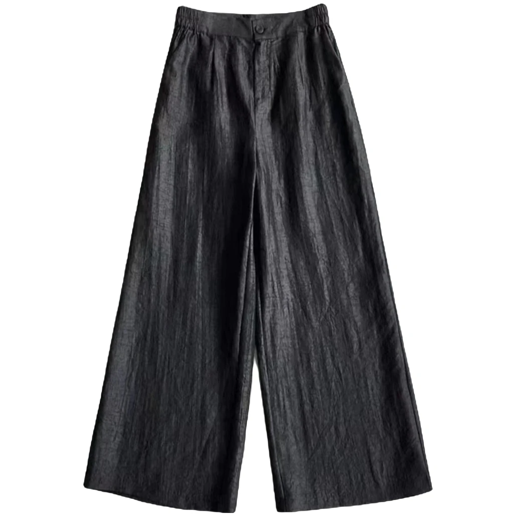 香云纱桑蚕丝龟裂纹百搭显瘦透气时尚宽松直筒阔腿裤1978