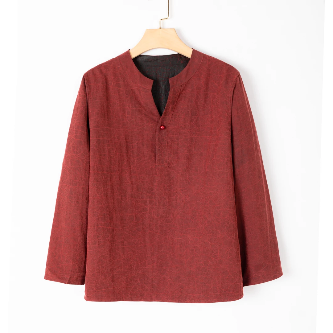 诗韵桑蚕丝香云老料纱龟裂纹45姆米双面穿休闲长袖上衣 23008