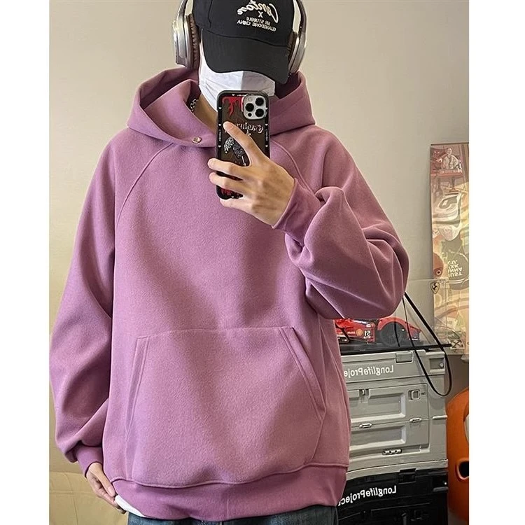 秋冬纯色重磅620G国潮高街连帽卫衣男女同款情侣净版帽衫百搭宽松