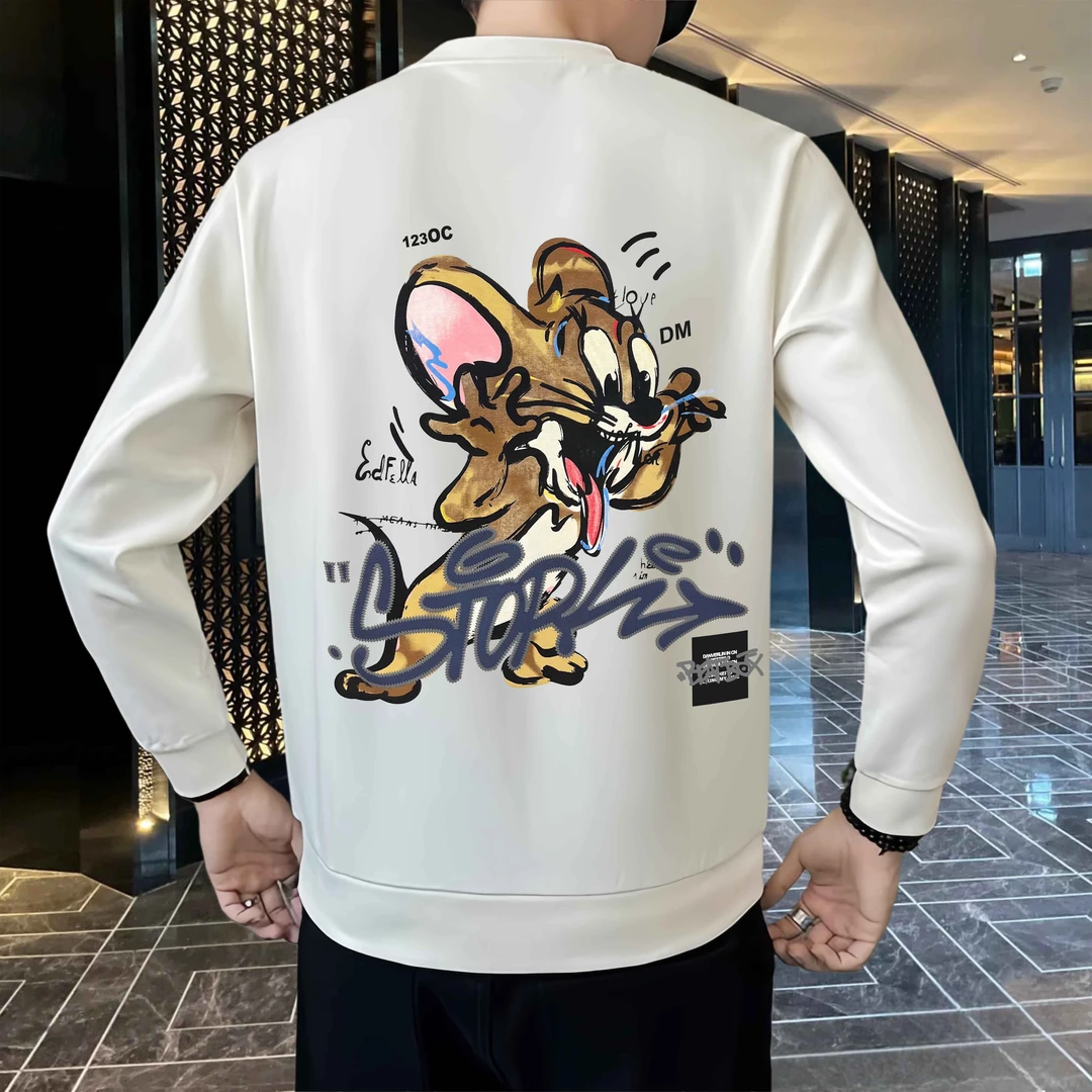 潮牌重磅卡通圆领卫衣男女2024秋冬新款加绒宽松休闲百搭套头打底