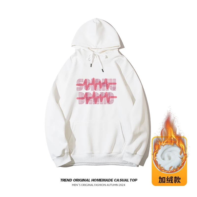 涂鸦字母印花连帽加绒卫衣男女oversize日系外套宽松显瘦潮流外套