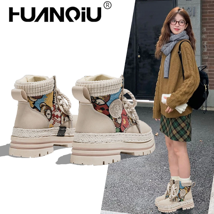 环球2025新款马丁靴女鞋轻便休闲靴子厚底增高圆头百搭增高潮鞋