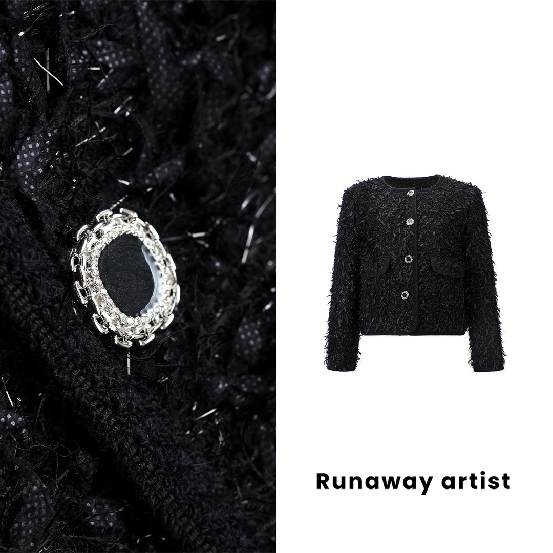 Runaway artist小香风短外套黑色气质重工设计感