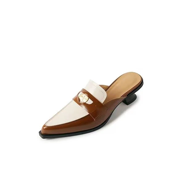 多肉设计感异形跟尖头牛皮包头外穿穆勒拖鞋女ALTX0506