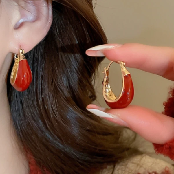 非金属耳饰 多肉椭圆U形耳扣女法式复古时尚气质ins耳钉ES3171