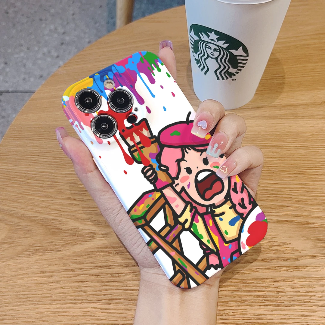 油漆涂鸦画家适用苹果14/15pro手机壳华为vivo小米oppo创意卡通