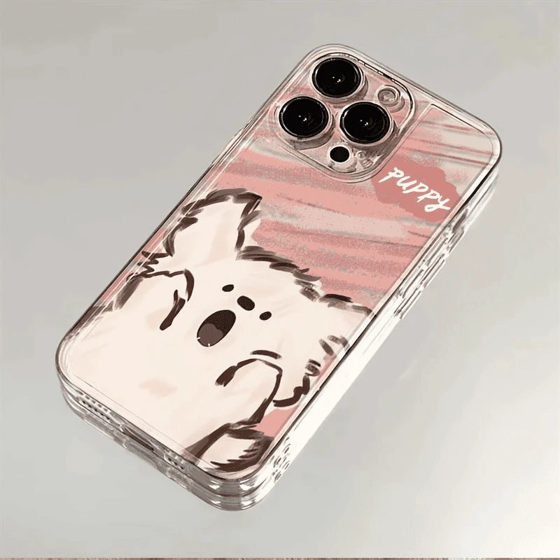 粉涂鸦小狗适用苹果华为iPhone15/14pro/13/12手机壳小米oppo创意
