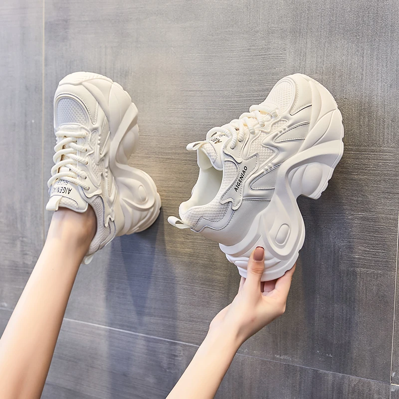艾格鸟增高10cm老爹鞋女2025春季新款矮子乐网面休闲鞋内增高女鞋