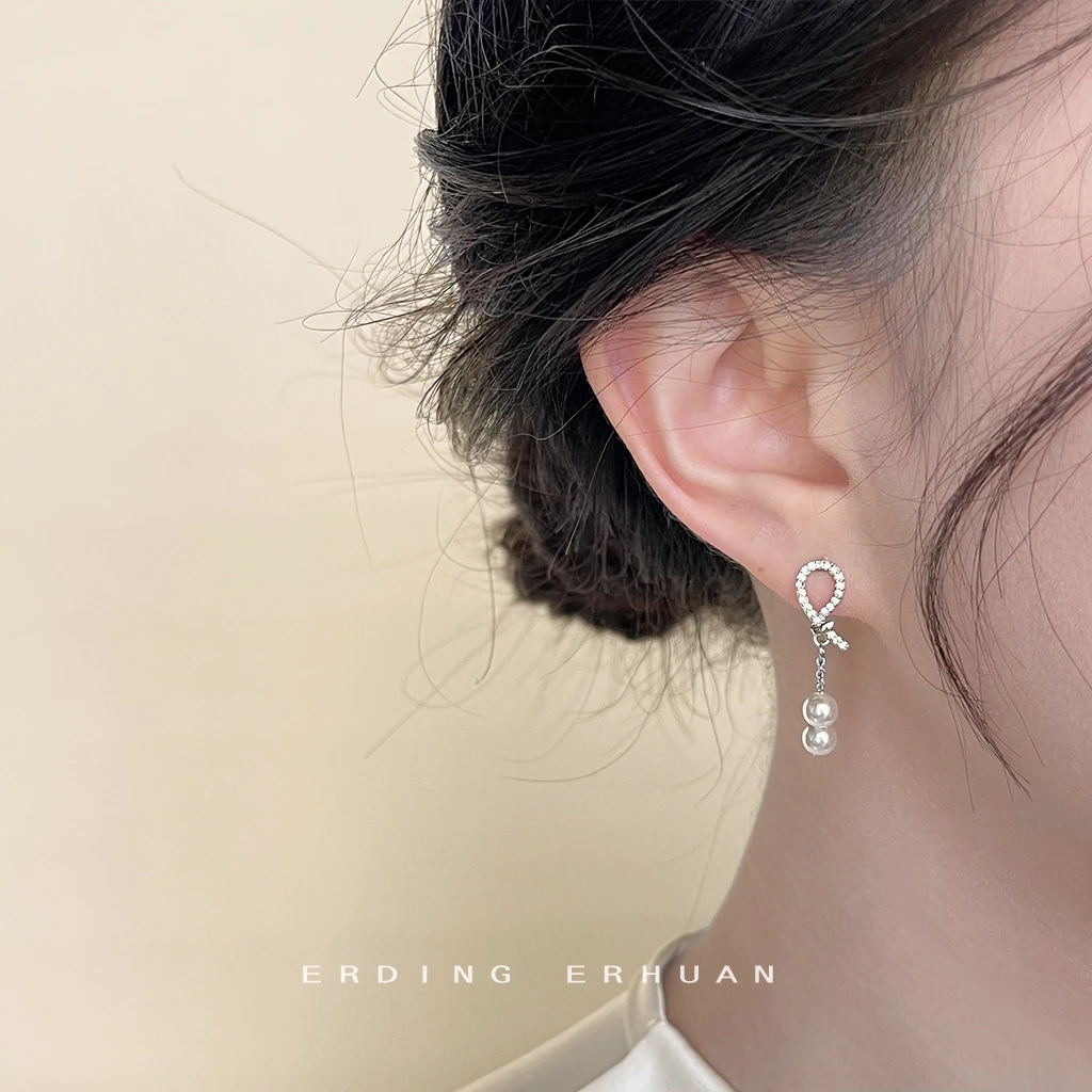 铜合金锆石耳饰 @APRIL 微镶锆石简约日常通勤款个性绳结耳饰