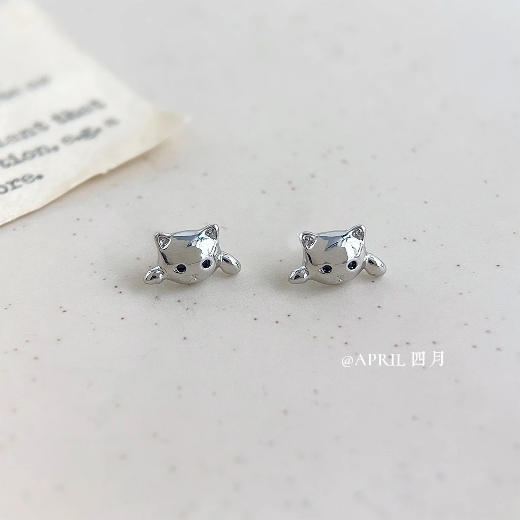 黄铜耳饰 @APRIL 气质版百搭小猫咪耳钉女小众小清新日常E78