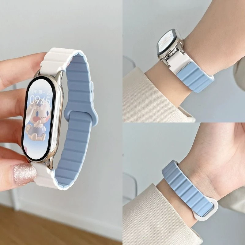 适用小米手环8/9表带7NFC版高级感硅胶磁吸回环腕带6/5/4/3代男女