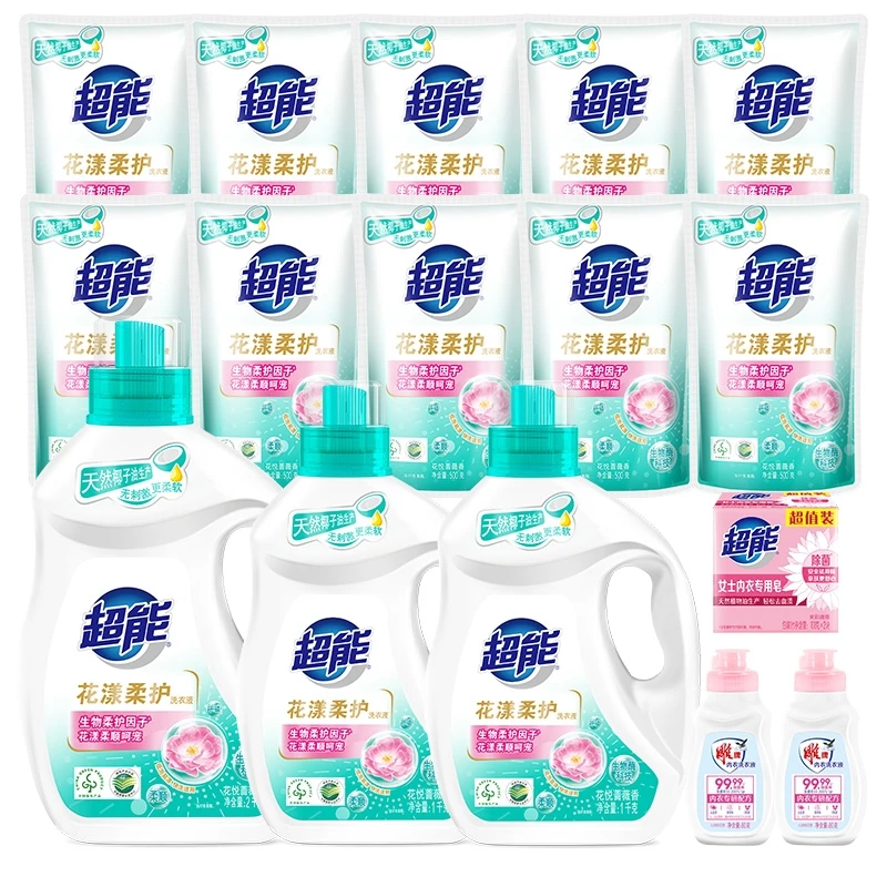 超能花漾柔护洗衣液2kg*1+1kg*2瓶+500g*10袋+80g*2瓶+101g*2bd