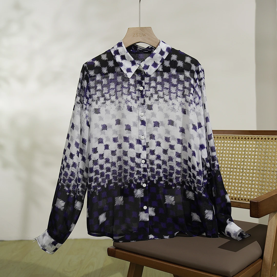 桑蚕丝洋气时尚百搭宽松衬衫薄款休闲真丝轻奢纯色LW  970