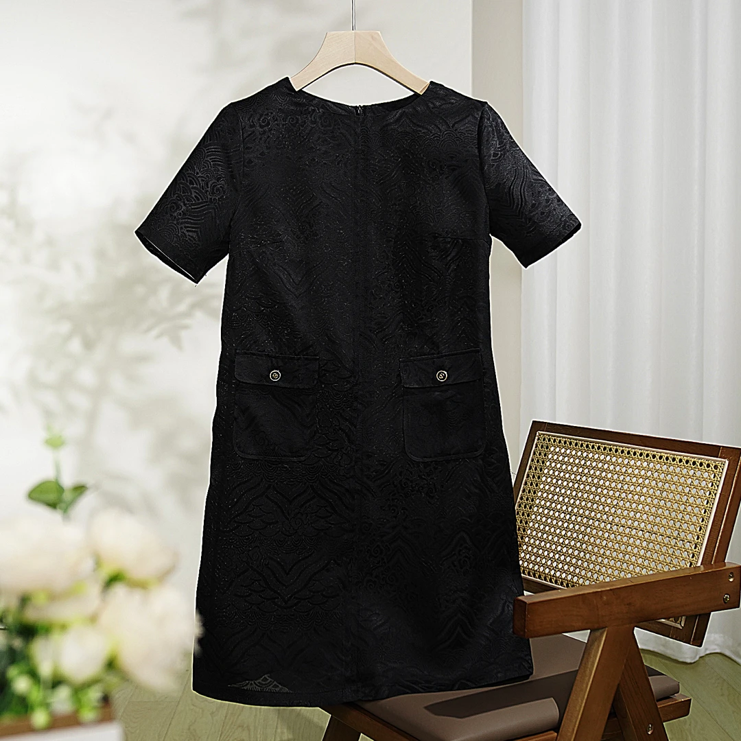 【桑蚕丝大W】  花罗桑蚕丝女装连衣裙气质轻奢 LW 1305   黑色