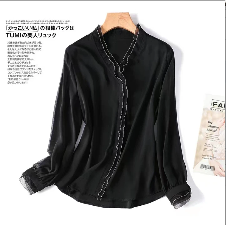 新款19姆米桑蚕丝衬衫上衣长袖修身纯色时尚女士 LW 108