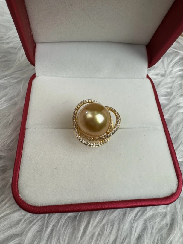 浓金南洋珠戒指海水珍珠戒指