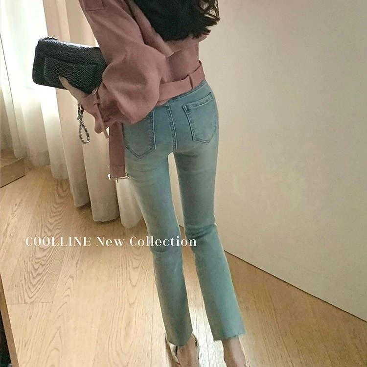 浅蓝高腰紧身直筒牛仔裤女小个子休闲修身显瘦烟管九分裤春秋夏