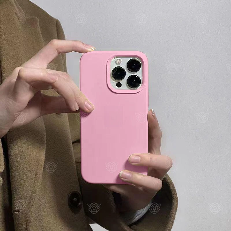 玫瑰粉苹果14Promax手机壳液态硅胶iPhone13防摔15全包12简约11软