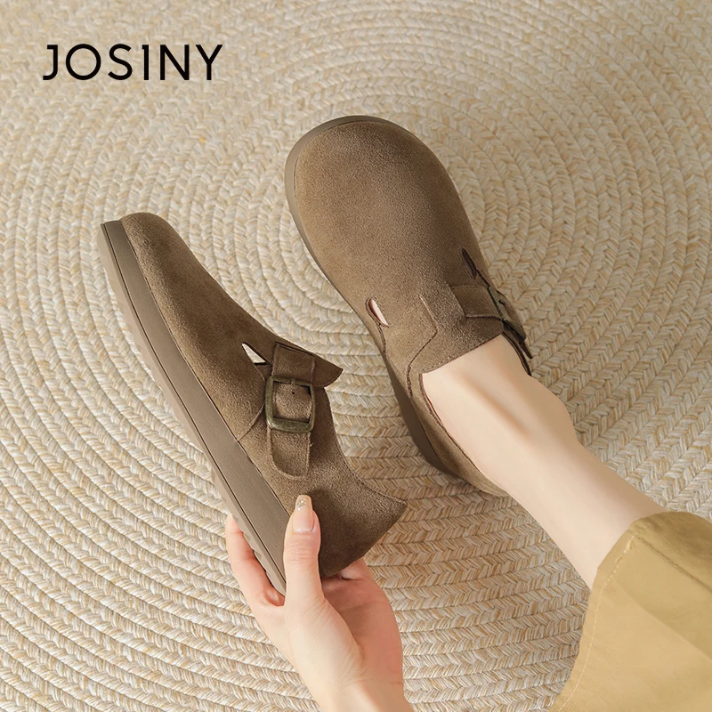 卓诗尼全包加绒勃肯鞋女2025新款秋冬网红百搭小皮鞋一脚蹬单鞋