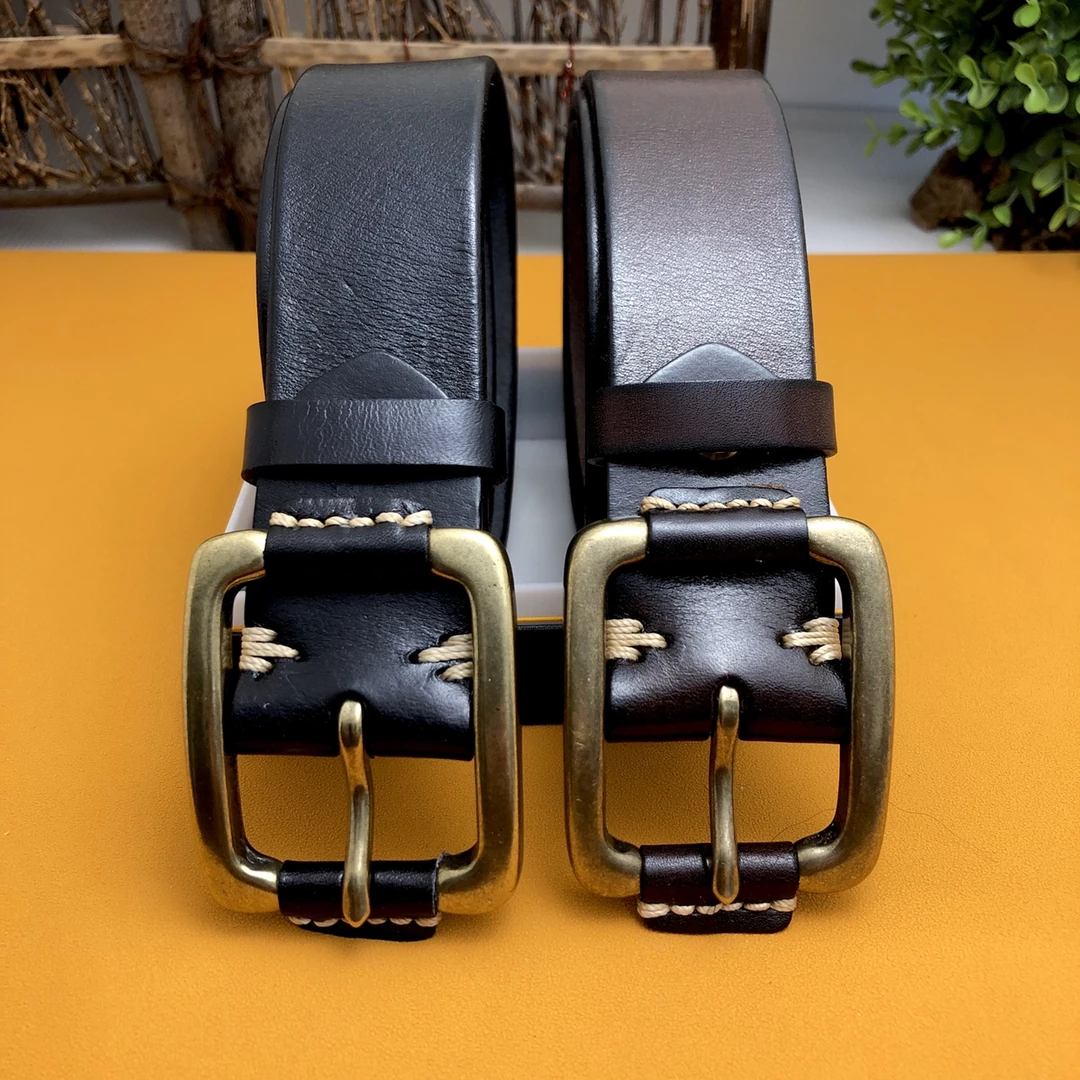 个性潮流头层纯牛皮铜扣磨砂工艺3.8宽男士腰带