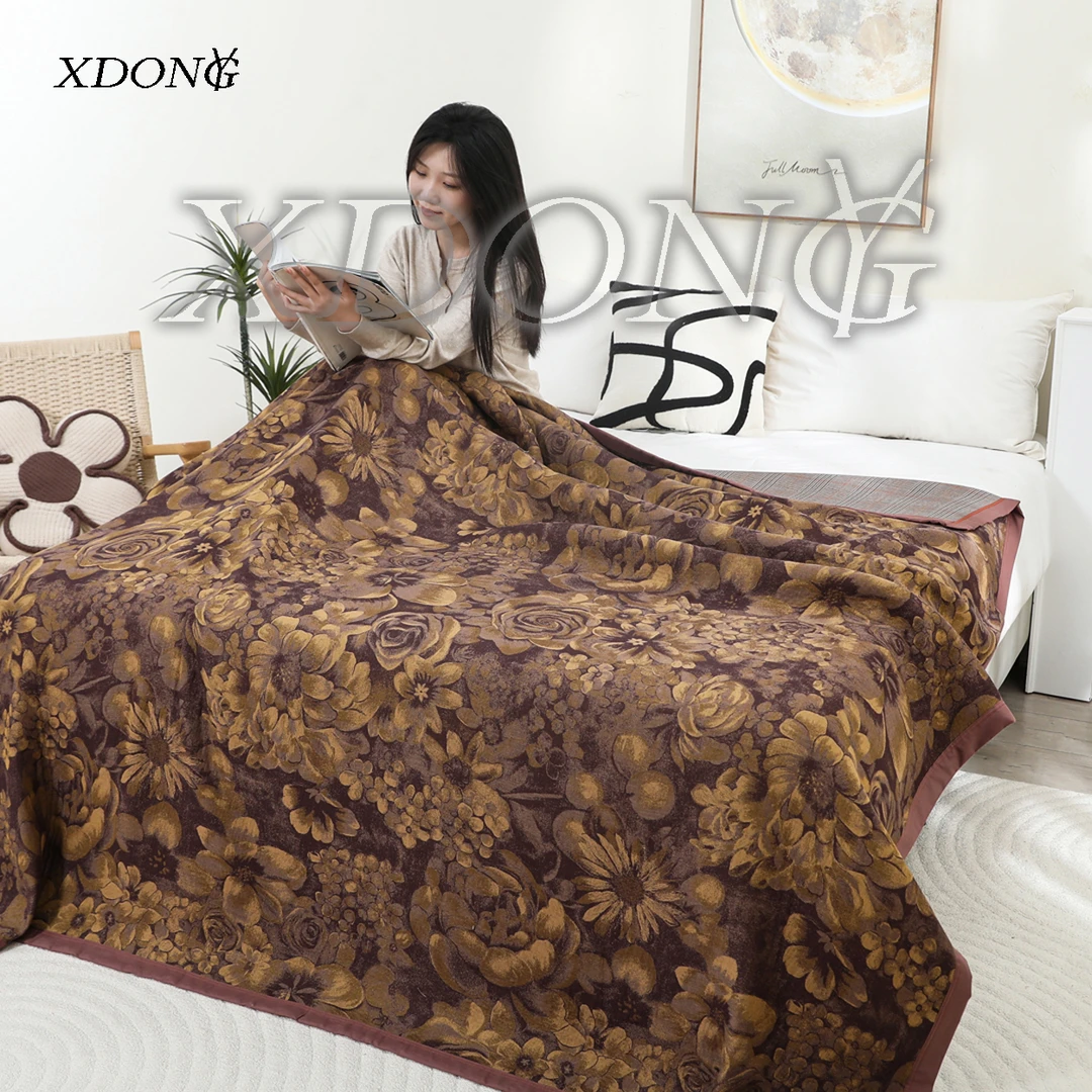 XDONGY（冬云家纺）顶奢200*230 铂金羊 绒 百花似锦紫亲肤毯三件套