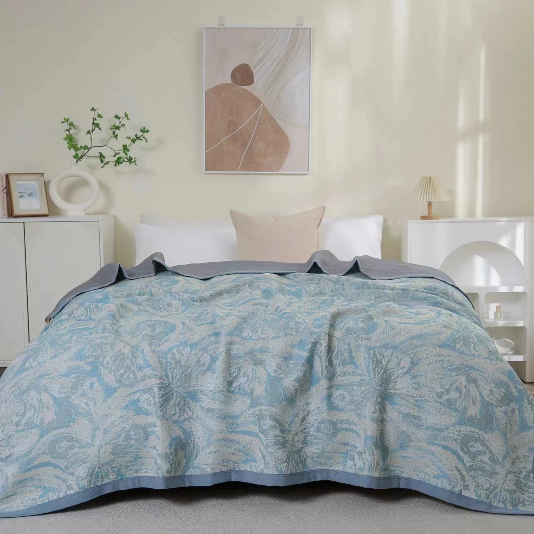 XDONGY（冬云家纺）230*250织金宋锦蚕 丝 蝴蝶迷语蓝色D 超柔毯