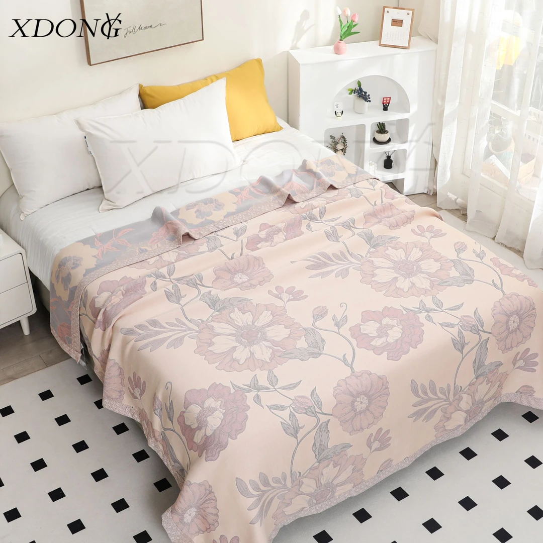 XDONGY（冬云家纺）200*230 花悦吟 粉 高定头等舱莱赛尔纱布床盖