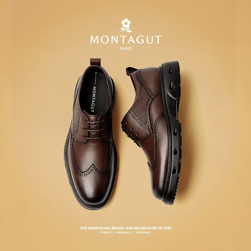 梦特娇皮鞋男鞋2025新款高端款软底防滑正装鞋子男士商务休闲皮鞋