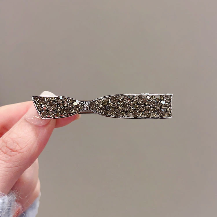黑色水钻刘海侧边发夹金属水钻夹子头饰精致鸭嘴夹发卡蝴蝶结边夹