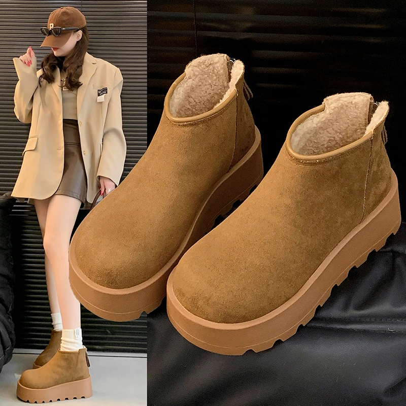 《直播专享》时尚雪地靴厚底2024冬季款加绒后拉链保暖棉靴百搭短靴