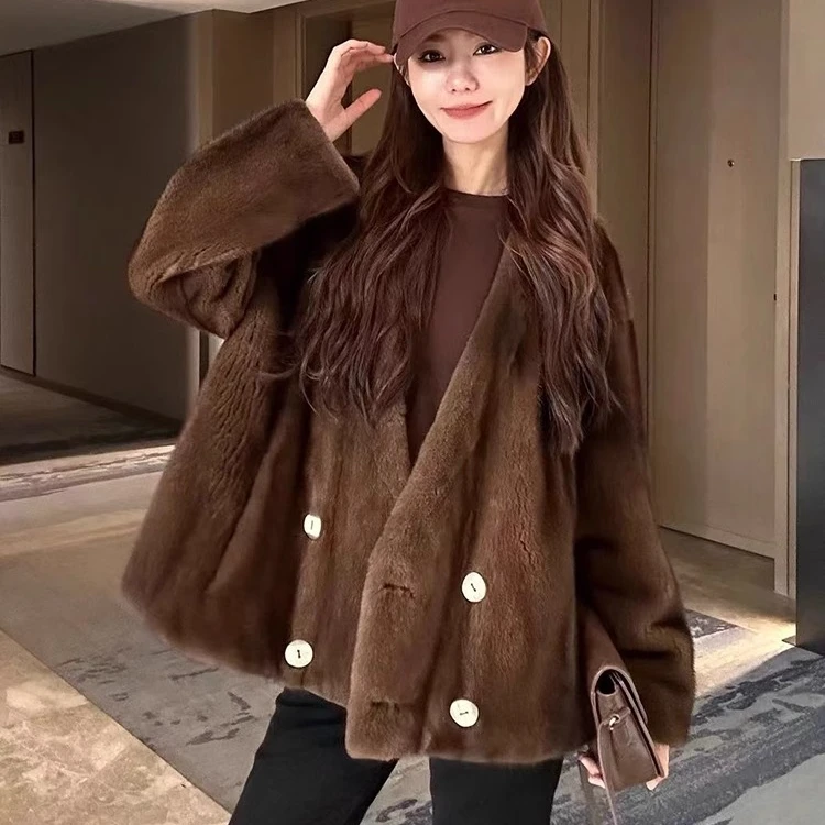 2024新款进口貂皮大衣女短款水貂皮草外套整貂天鹅绒紫标短二时尚