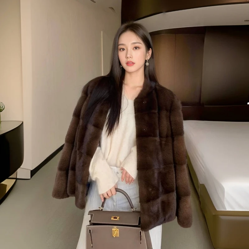 貂毛皮草真貂皮大衣女整貂进口水貂外套短款母貂立领2025新款气质