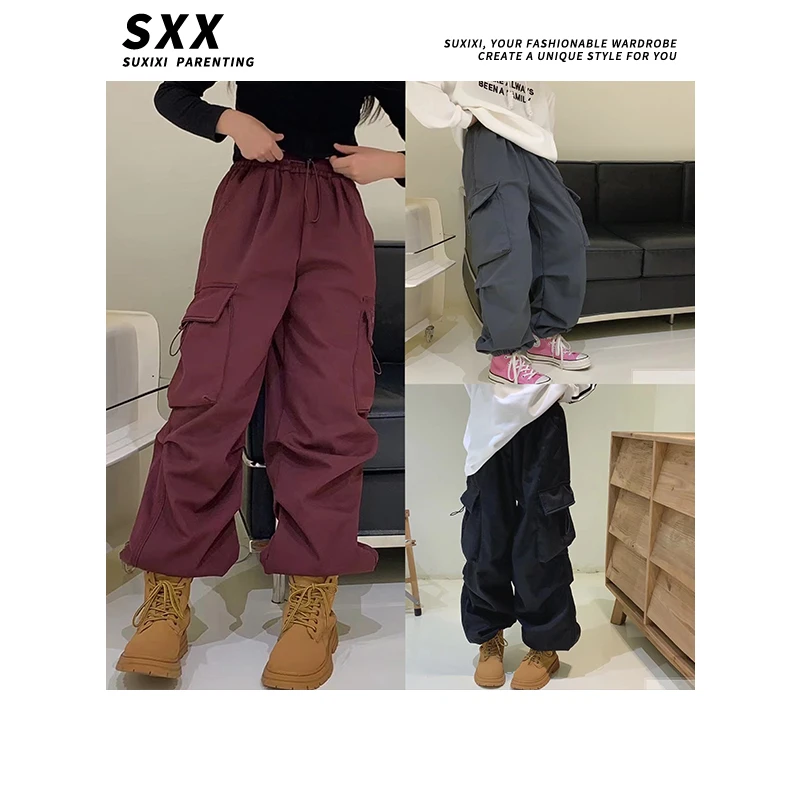 【现货·】女童工装裤2023冬季新款童装加绒加厚韩版长裤