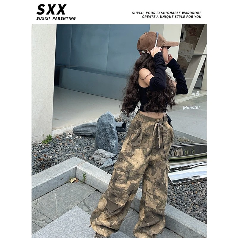 【现货·】女童2023新秋款炸街儿童街舞潮酷时尚个性迷彩工装裤
