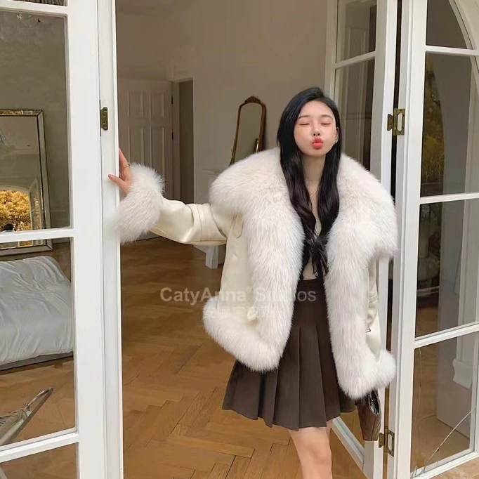 9869新款狐狸毛皮草冬季年轻款大口袋毛毛外套女时尚鹅绒服网红