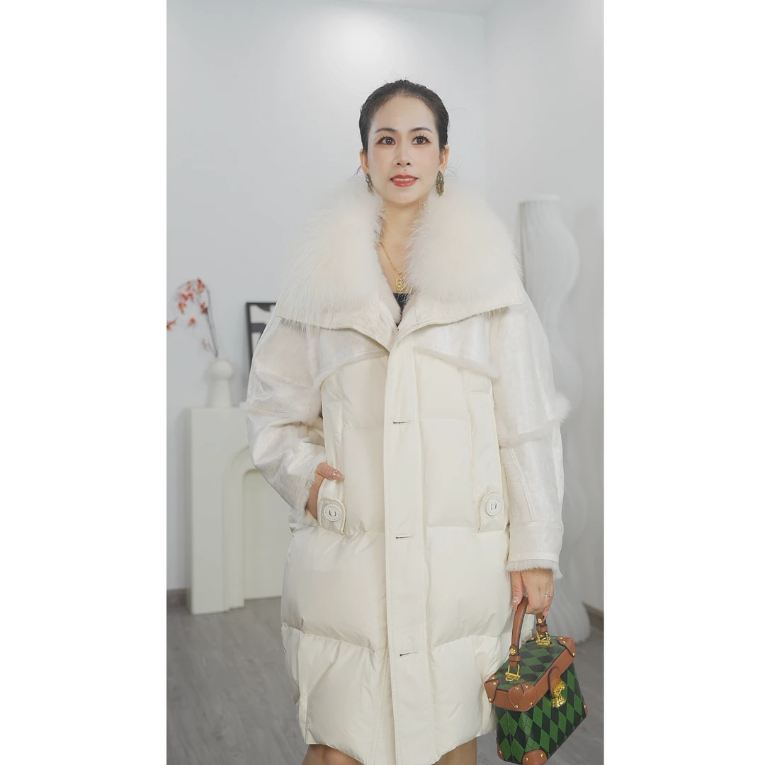 【柏林电影】CC809设计师皮草大衣鹅绒服女中长款真皮毛一体冬外套