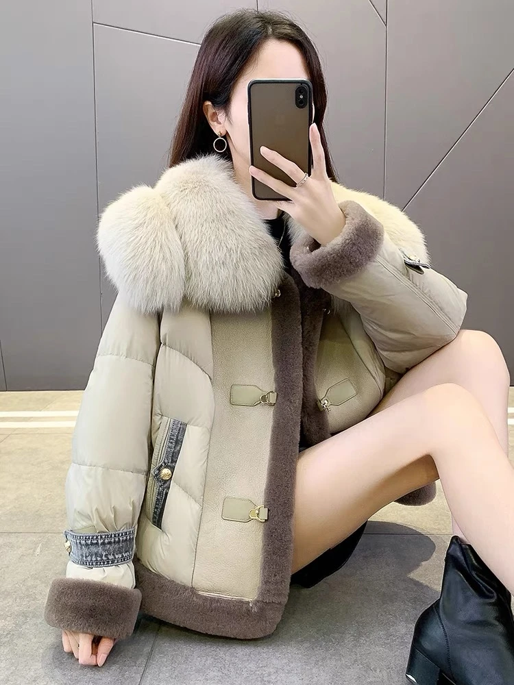 2024秋冬新款真毛狐狸毛皮毛一体大衣秋冬新款皮草鹅绒外套女