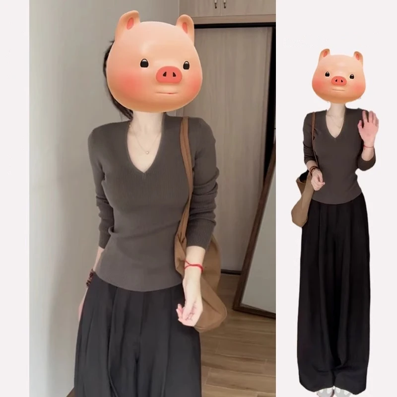 慵懒风v领毛衣女秋冬季2024年新款高级感小个子打底针织上衣秋冬