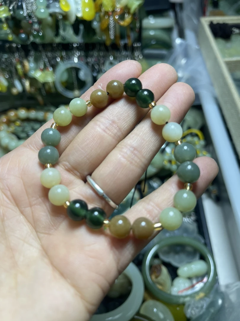 天然和田玉玉手链多宝 吸米百搭老型渐变清新素圈时尚手串幽灵