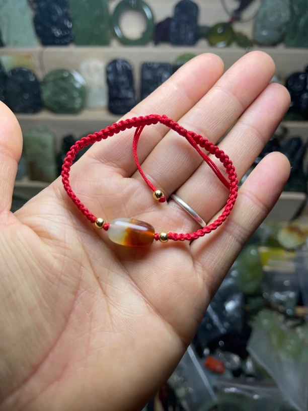 天然玉石巨型玉体手牌一个所见即所得红色简约编织时尚