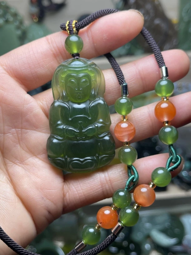 天然玉石帝王绿苹果绿观音平平安安有求必应珠宝吊坠