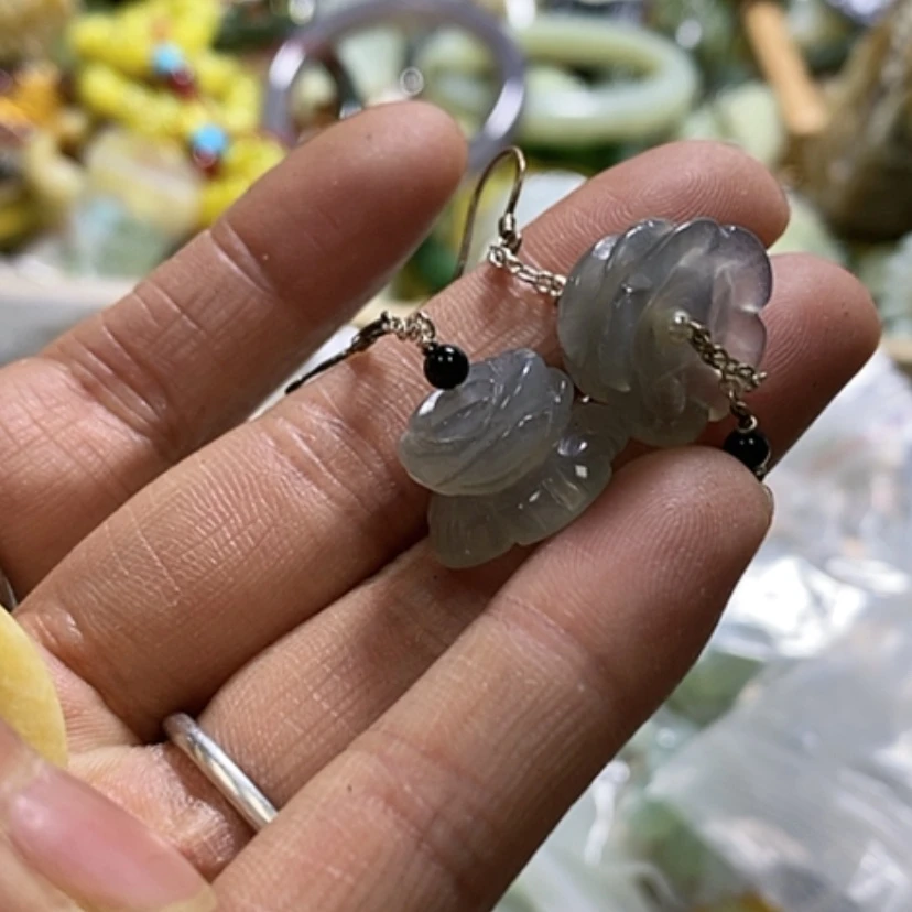 【闪购商品】岫玉耳环银S925镶嵌