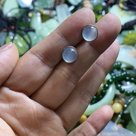 岫玉耳钉未镶嵌一对
